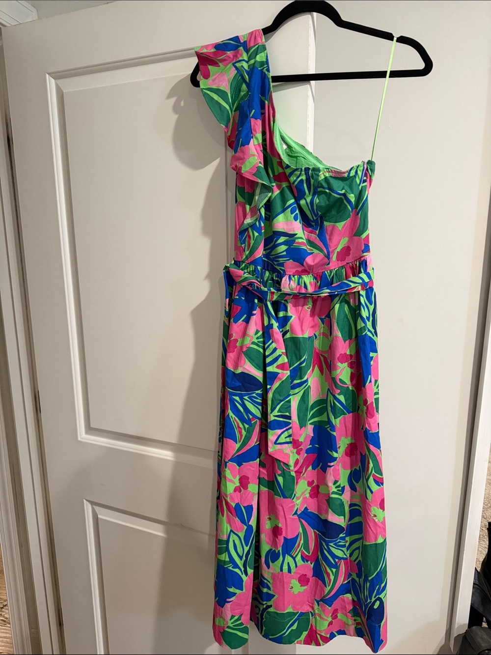 J. Crew Pink, Green & Blue Floral One-Shoulder One-Piece